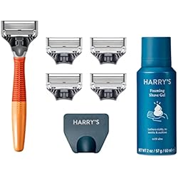 Harry's Razors for Men - Men's Razor Set with 5 Razor Blade Refills, Travel Blade Cover, 2 oz Shave Gel (Ember)