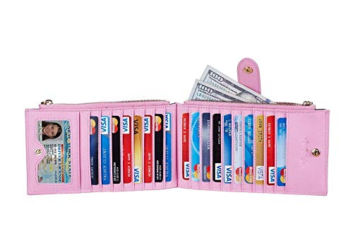 Travelambo Womens Wallet Rfid Blocking Bifold Multi Card Case Wallet With Zipper Pocket Crosshatch (Pink 5004) #TOP2