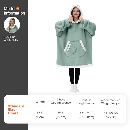 Giggling Getup Wearable Blanket Hoodie for Women Men Gifts for Women Mom Wife Sherpa Fleece Hooded Blanket Sweatshirt Cozy Sherpa Wearable Throw with Pocket & Sleeves for Adult Standard Sage Green