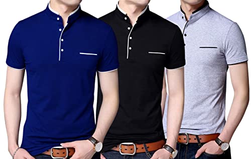 Image of Fashion Polycotton Mandarin Collar Half Sleeves Men's T-Shirts Combo (Pack of 3)