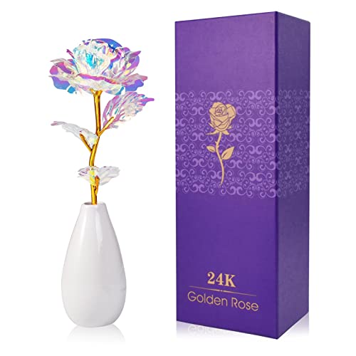 AENEE Regalos para Mujer Rosa Eterna 24K Flores Artificiales Decoración Navidad, Aniversario Regalos Cumpleaños Mujer, Regalo San Valentín,Navidad,Boda o Cumpleaños,Jarrón con Flores Decoración