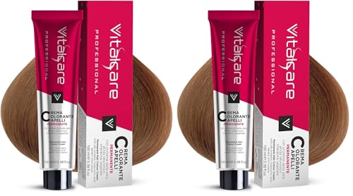 Vitalcare | Professional – Coloración permanente profesional, crema colorante, cabello teñido con proteínas de seda, n.º 7/3, rubio dorado, 100 ml (Paquete de 2)