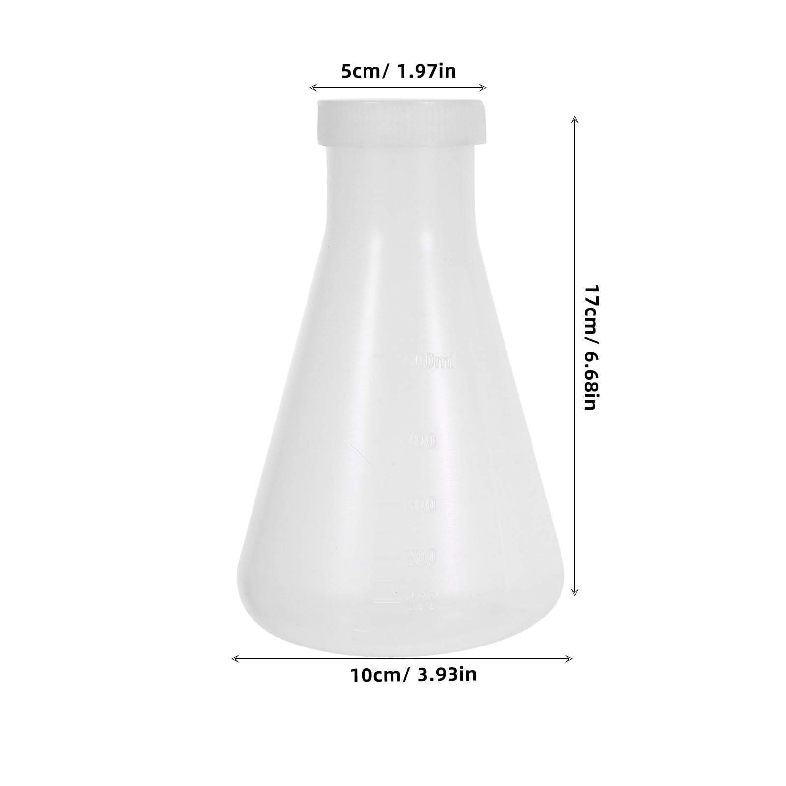 Set de Matraces de Erlenmeyer de Plástico - 3 Piezas Matraces Cónicos con Tapón de Roscas, Transparentes con Escala para Experimentos Científicos de Laboratorio (100ml, 250ml, 500ml)