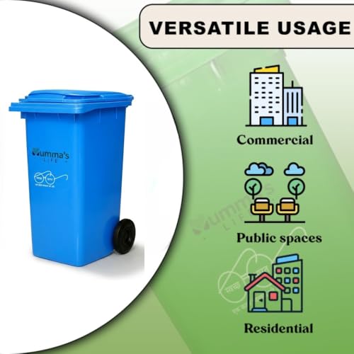 Image of Mumma's LIFE Plastic Manual-Lift 120 Ltr Wheel Garbage Dustbin with Lid & Wheels (Blue)