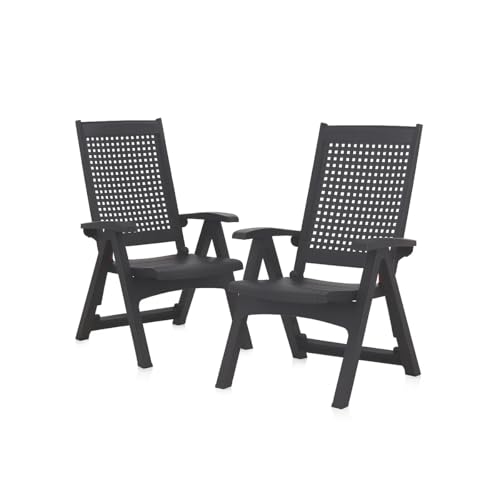 SP Berner SHAF - Pack 2 Sillones Reclinable Multiposiciones Metal - Silla de Exterior Plegable - Resistente a Rayos UV e Intemperie - 58x68x110 cm - Antracita