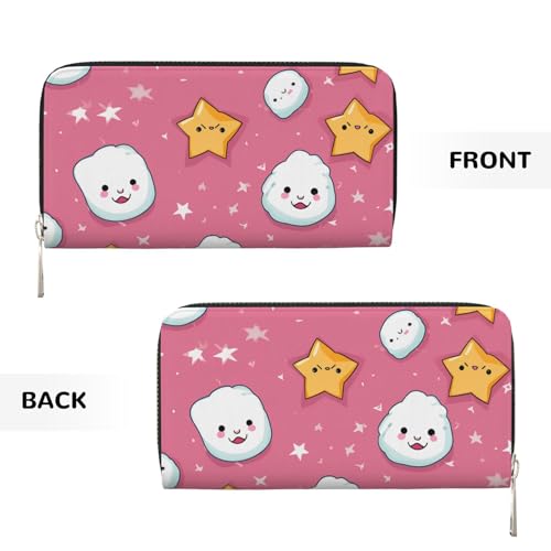 Cute Rice Balls And Stars Pattern Leather Wallet For Women Girl, Zip Around Credit Card Holder Long Pu Wallet Clutch Purse Waterproof Travel Handbag2
