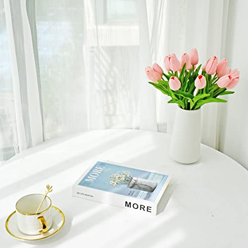 Image of ONLY ART Artificial Light Pink Tulips 20 Pcs - 13.5 Inch PU Faux Flowers with Bendable Stems for Home Decor, Wedding Centerpieces, DIY Floral Arrangements, New Year and Valentine's Day