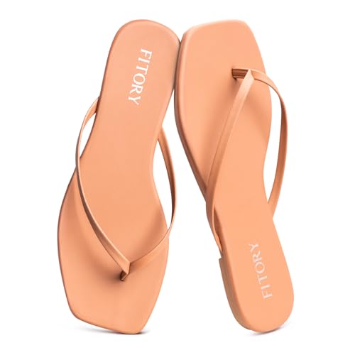 Fitory FITORY Women's Square Toe Flip Flops Comfortable Flat Thong Sandals
