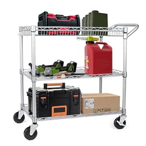 WDT Heavy Duty 3 Tier Utility Cart,Wire Rolling Carts with Wheels, Commercial Grade Service Cart with Shelving Liners and Handle Bar Metal Carts for Kitchen Office Hardware (750LBS Capacity Silver) WDT Heavy Duty 3 Tier Utility CartWire Rolling Carts with Wheels Commercial Grade Service Cart with Shelving Liners and Handle Bar Metal Carts for Kitchen Office Hardware 750LBS Capacity Silver