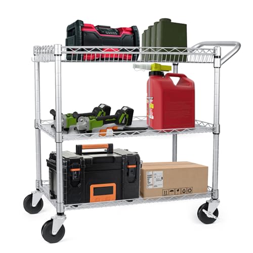 WDT-Heavy-Duty-3-Tier-Utility-CartWire-Rolling-Carts-with-Wheels-Commercial-Grade-Service-Cart-with-Shelving-Liners-and-Handle-Bar-Metal-Carts-for-Kitchen-Office-Hardware-750LBS-Capacity-Silver WDT Heavy Duty 3 Tier Utility CartWire Rolling Carts with Wheels Commercial Grade Service Cart with Shelving Liners and Handle Bar Metal Carts for Kitchen Office Hardware 750LBS Capacity Silver