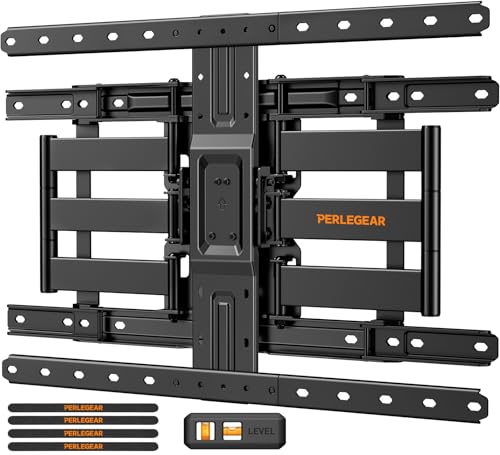 Perlegear Ultra Slim TV Wall Mount 1.1' Low Profile for 42-90' TVs, Fits 16'/24' Studs, Full Motion TV Mount Wall Bracket with Dual Articulating Arms, Swivel, Tilt, Max VESA 600x400mm, Holds 132lbs