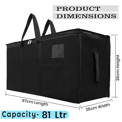 Image of Storite 2 Pack Jumbo Super-Size 81 L Canvas Moisture Proof MultiPurpose Heavy Duty Storage Bag for Toys /Stationery /Blankets /Clothes /Moving Bags With Strong Handles Rectangular (87x36x26 cm), Black