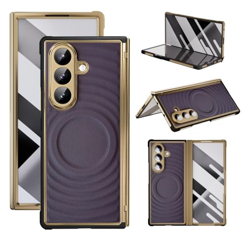Étui compatible avec Samsung Galaxy Z Fold 7 violet rabat rigide cuir film avant