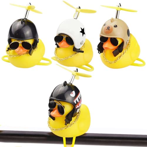 AFASOES 4 Pcs Canard Vélo Cloche Nouveauté Casque Jaune Canard Vélo Cloche Belle Canard en Caoutchouc Enfants Vélo Corne 4 Styles Vélo Guidon Cloche pour Enfants Bebe Toddler Adultes Deco