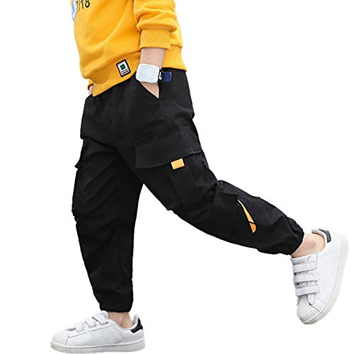 Rolanko Boys' Cargo Pants Casual Kids Joggers Elastic Waist Outdoor Hiking Baggy Trousers 4-14 Years