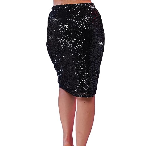 Jemiwa Women's Sequin Skirt Stretchy Bodycon High Waist Glitter Sequins Pencil Skirts For Women Party Night. (As1, Numeric, Numeric_20, Numeric_22, Regular, Regular, Black) #TOP4