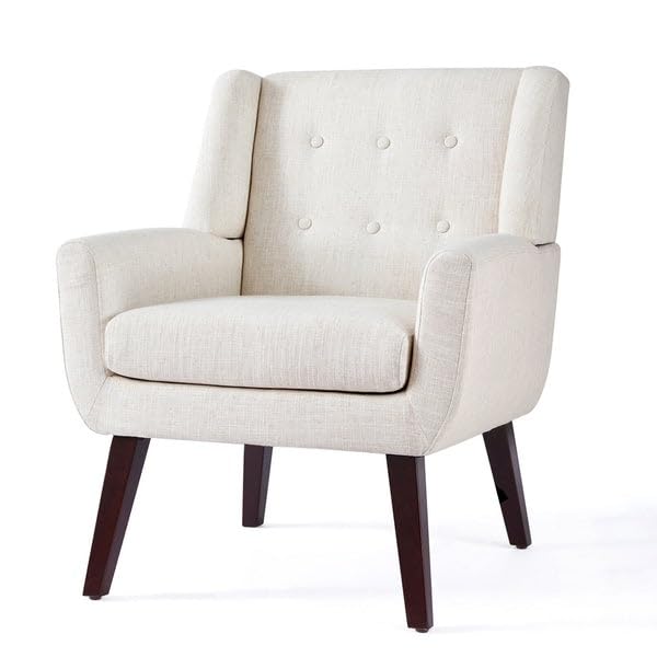Image of Modern Home & Living Room Lounge Chair Furniture |Upholstered in Linen| Internal Structure Made in Solid Wood | Teak Wood Legs |- (151851229)