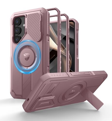 Image of Dexnor for Samsung Galaxy S25 Case with Camera Cover & Adjustable Kickstand & Built-in Screen Protector, Magnetic Rugged Shockproof Bumper Cases Heavy-Duty Magnetic Protective Cover (2025),Peony Pink