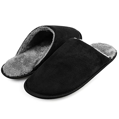 riemot Zapatillas Casa Hombre Invierno Cálido Antideslizante Interior Pantuflas con Forro Polar Cálido Zapatillas Estar en Casa Suave Confort Plantilla Memory Esponja, Negro, 44/45 EU