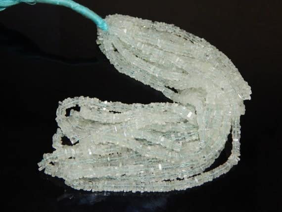 Aigue-marine perles heishi carrées en pierre naturelle pour création de bijoux DIY 4x4.7mm