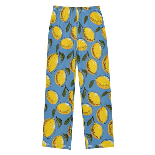 Lemon Blue Cute Cartoon Pattern Cute Pajama Pants, Soft Sleepwear Lounge Pants Pajama Pj Bottoms for 6-14 Years