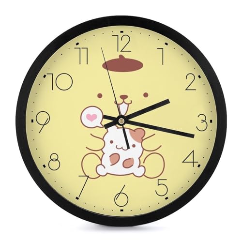 ポムポムプリン (4) アニメ 壁掛け時計 かけ時計 置き時計 連続秒針 静音 大数字 見やすい 円形 電池式 非電波 直径25cm フック付き インテリア オフィス リビング 寝室 新築祝い プレゼント Black-style-15