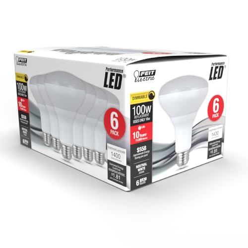 Image of Feit Electric BR30 LED Light Bulbs, 100W Eq, Dimmable, Daylight 6 Pack