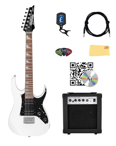 Ibanez GRGM21 RG Gio miKro ショートスケール エレキギター - アンプ、チューナー、楽器ケーブル、ピック、Austin Bazaarの解説DVD、研磨クロス付きホワイトバンドル