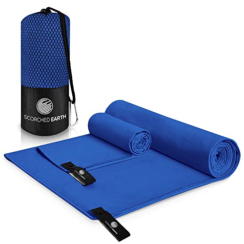 Scorchedearth Microfiber Travel & Sports Towel Set - Quick Dry, Super Absorbent, Compact, Lightweight - For Camping, Backpacking, Hiking, Beach, Yoga, Swimming - Includes 2 Sizes + Carrying Bag & Clip #TOP3
