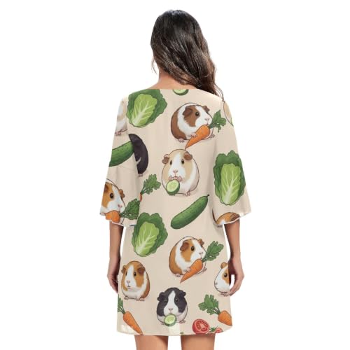 Robe de soirée courte mousseline motif cochons d'inde crème poétique