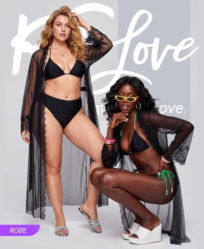 Image of RSLOVE Lingerie for Women Sexy Long Lace Kimono Robe Mesh Chemise Lace Gown Swimsuit Cover Up