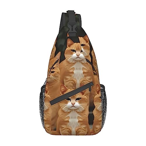 Sac à bandoulière chat orange pour vos balades, sac de poitrine noir de voyage décontracté