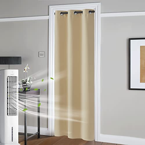 Image of RYB HOME Door Curtains 80 inches Length, Room Darkening Privacy Doorway Drapes Easy Sliding Grommets Door Curtain Thermal Insulated Shades for Bedroom Closet Kitchen, W42 x L80 inch, Beige, 1 Panel