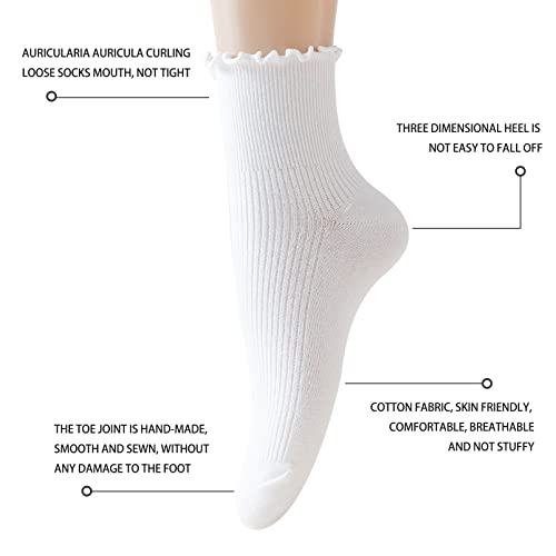 AMHRLINGTO Cute Ruffle Ankle Socks for Women - Soft Cotton Knit Lettuce Low Cut Frilly Crew Socks (White-4 Pairs-Low Cut) by AMHRLINGTO - Used condition - Image 2