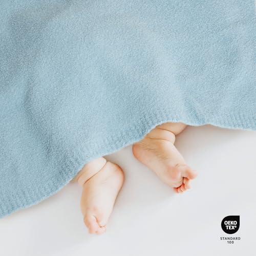 Image of EVERGRACE Soft Plush Baby Blanket for Boys Girls, Double-Sided Fleece Fuzzy Toddler Nursery Blanket Lightweight Warm Cozy Throw Blanket for Baby Crib, Couch, Bed, Pearl Blue, 50 inchx60 inch