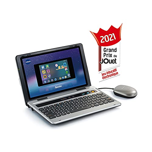 VTech - Genio, Mon Premier Vrai Ordi Gris Métal, Ordinateur Enfant avec Écran Couleur 5 Pouces, Souris, 50 Activités et Jeux Éducatifs, Cadeau Enfant de 5 Ans à 12 Ans - Contenu en Français