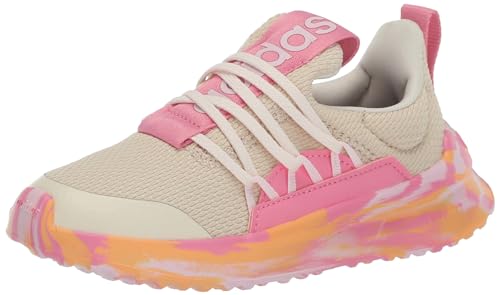adidas Lite Racer Adapt 5.0 para meninas (criança pequena/criança grande), Wonder White/Crystal Sand