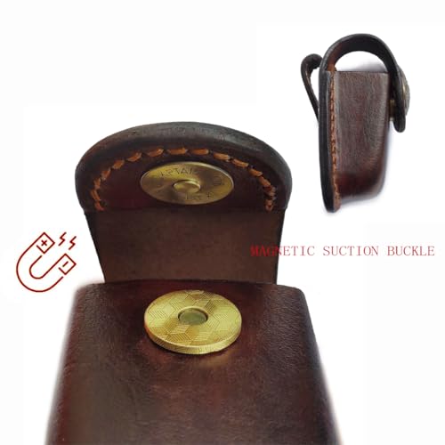 Image of Portable Glasses Case - Folding Mirror, Leather Cover with Belt Ring - Presbyopia & Elderly Glasses Case