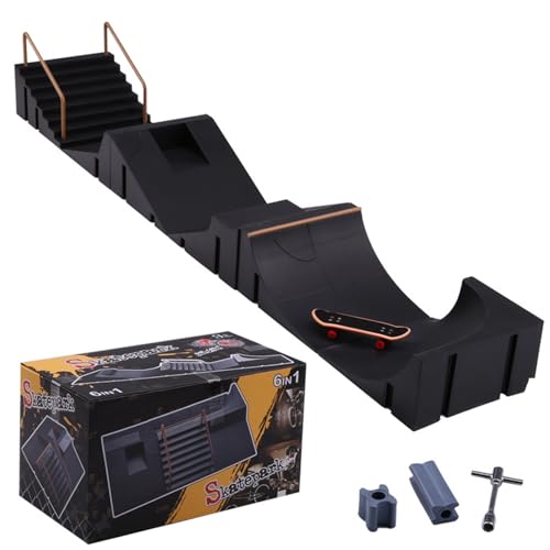 KINDLUME Pista Skate Dedos, Skate Park Fingerboard, Finger Skate Tech Deck, Set de Parque Modular con 6 Rampas y Herramienta, para Trucos, Juego Educativo, Regalo Niños