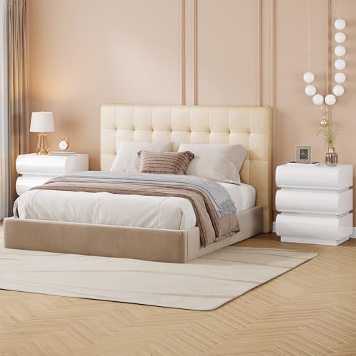 Tribesigns JW0848 White Nightstand Set Of 2, 3-Drawer High Gloss Bedside Table With Storage, Modern Wood Night Stand For Bedroom thumb #5