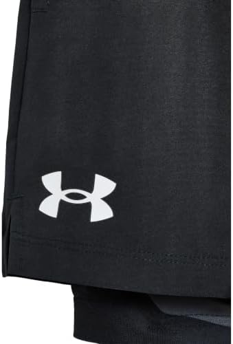 Under Armour, Boys, Tech Woven 2-in-1 Shorts (Big Kid), Black/Black/White, Size: Medium, Inseam: One Size Big Kid - 2