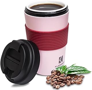 Ceramic Travel Mug, Reusable Cup with Ceramic Lining, Ceramic Insulated Mug with Colorful Exterior, Leakproof & ECO Friendly, A Travel Mug for The Ceramic Mug Fans to Take Coffee or Tea(350ml/Black)