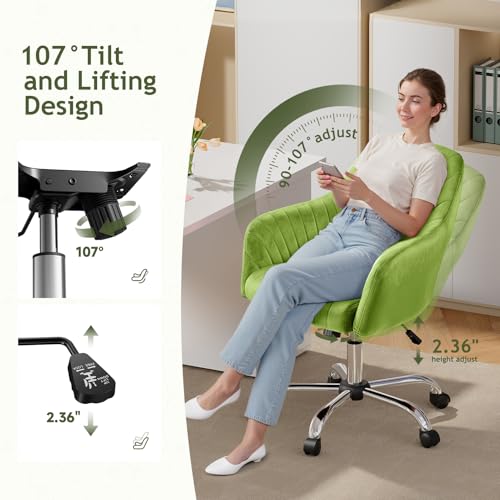 Image of Warmiehomy Velvet Desk Chair for Home Office, Modern Swivel Task Chair, Women Vanity Chairs with Arm Rest for Bedroom Dressing Room, Velvet Moss Green