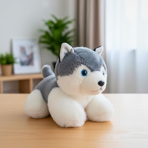 Image of Tickles Husky Dog Soft Stuffed Plush Animal Toy for Kids Boys & Girls Birthday Gifts (Color: Grey Size: 28 cm)