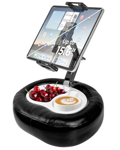 INSSKY Tablet Pillow Stand with Storage Liner - Leatherette, Stable Support for 6.1-15.6 Inch Devices, Waterproof & Foldable for Sofa/Bed/Floor, Fit Thickness Case for iPad Pro/Air/Mini, Galaxy Tab