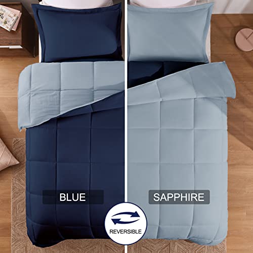 Basic Beyond Queen Size Comforter Set - Reversible Washed Microfiber Navy And Blue Comforter Queen Set - 3 Pieces (1 Comforter + 2 Pillow Shams) #TOP1
