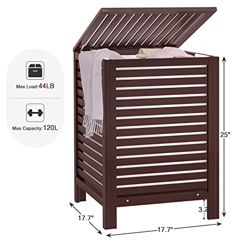 Homykic Bamboo Laundry Hamper, 2-Section 120L Laundry Hamper With Lid And Removable Liner Bag, Large Raised Laundry Basket Sorter For Clothes, Bathroom, Bedroom, Easy To Assemble, Espresso #TOP4