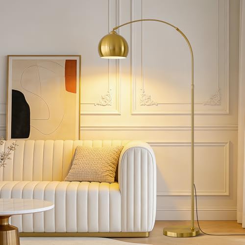 Brushed Gold Arc Floor Lamp 71 Tall Dimmable 12W LED Smart Standing Lamp with Remote 360 Rotatable Adjustable Height & Span Elegant Floor Lamp for Living Room Bedroom Office Library