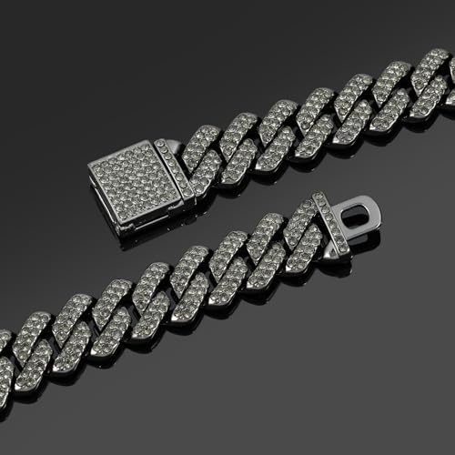 JUNVirtuous 2 Pieces Cuban Link Chain for Men Cuban Diamond Chain Necklace and Bracelet Iced Out Miami Cuban Hip Hop Jewelry4