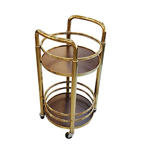 RFSHGIOP Carrito de cocina rodante de 2 niveles, elegante carrito de almacenamiento redondo de acero inoxidable con mango universal con ruedas, 2 colores, dorado, 40 x 38 x 77 cm